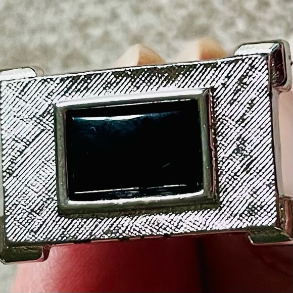 Swank 60’s/70’s Rectangular Silver Tone Black Onyx Cuff Links French Cuffs - Picture 5 of 7